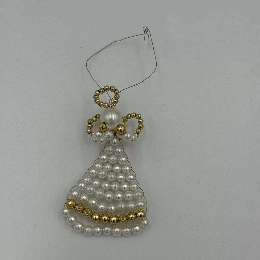 Vtg Angel Ornament Beaded Faux Pearl Christmas‎ Wire Poseable 3 Inch
